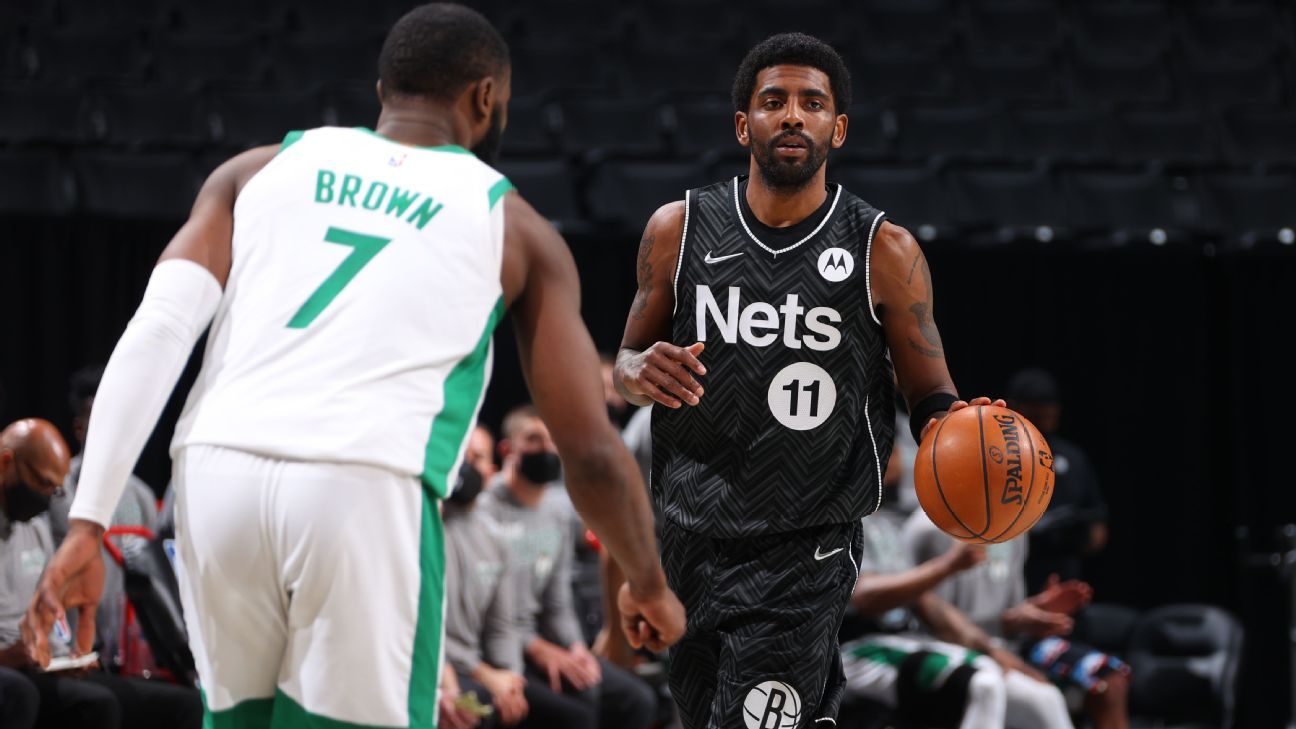 Kyrie Irving of the Brooklyn Nets tied the season with 40 points in the “vintage” game and then hugged the Boston Celtics teammates