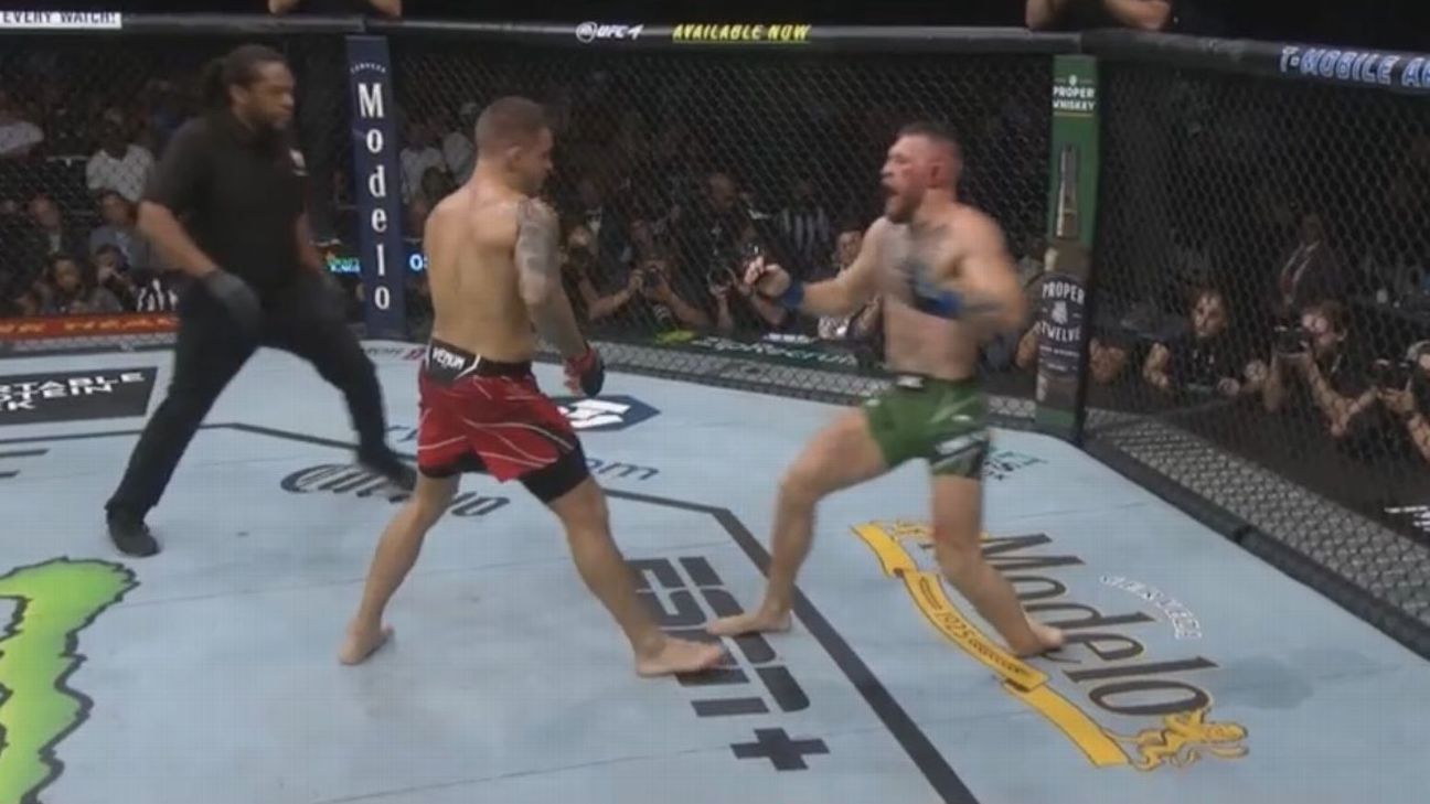 McGregor has a horrible injury, breaks his foot and ends up defeated again by Poirier