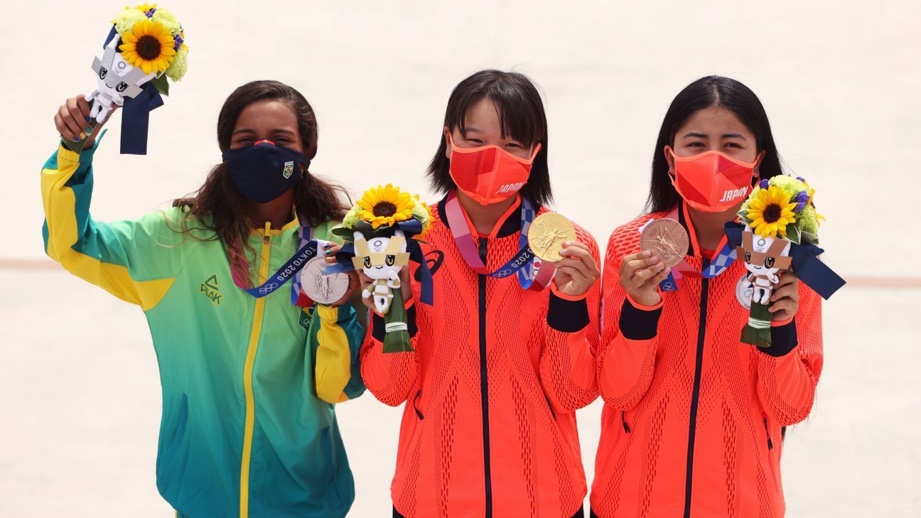 Momiji Nishiya, 13, gives Japan sweep in Olympic street skateboarding; Brazil's ..