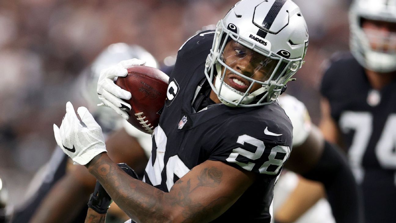 Las Vegas Raiders rule RB Josh Jacobs out for Sunday's game vs. Pittsburgh Steel..