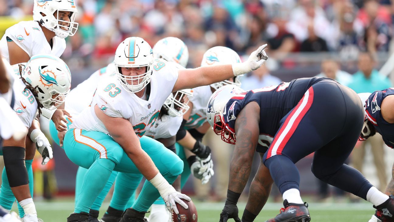 Miami Dolphins center Michael Deiter out Sunday with foot, quad injuries