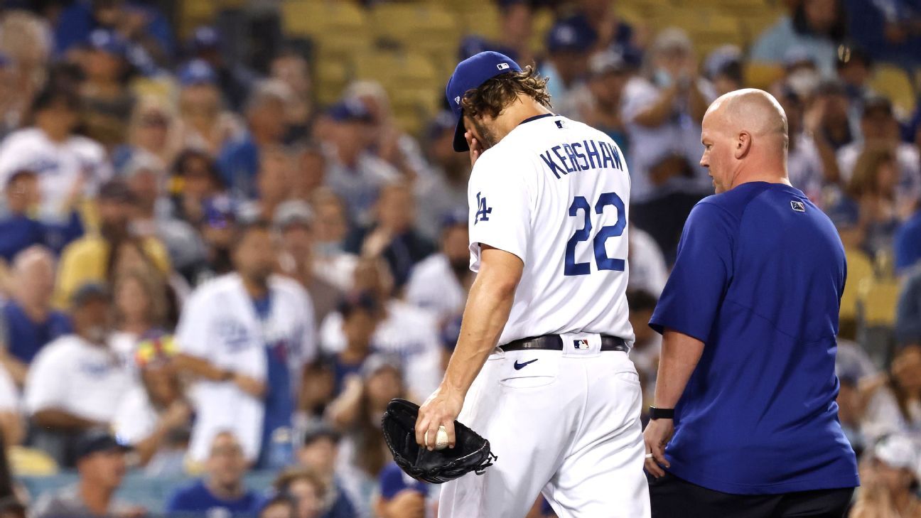 Los Angeles Dodgers' Clayton Kershaw exits with left forearm discomfort; playoff availability 'not looking great'