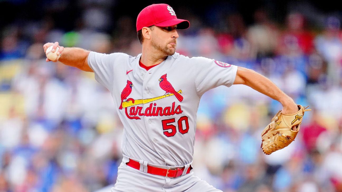 St. Louis Cardinals pitcher Adam Wainwright (50) and catcher