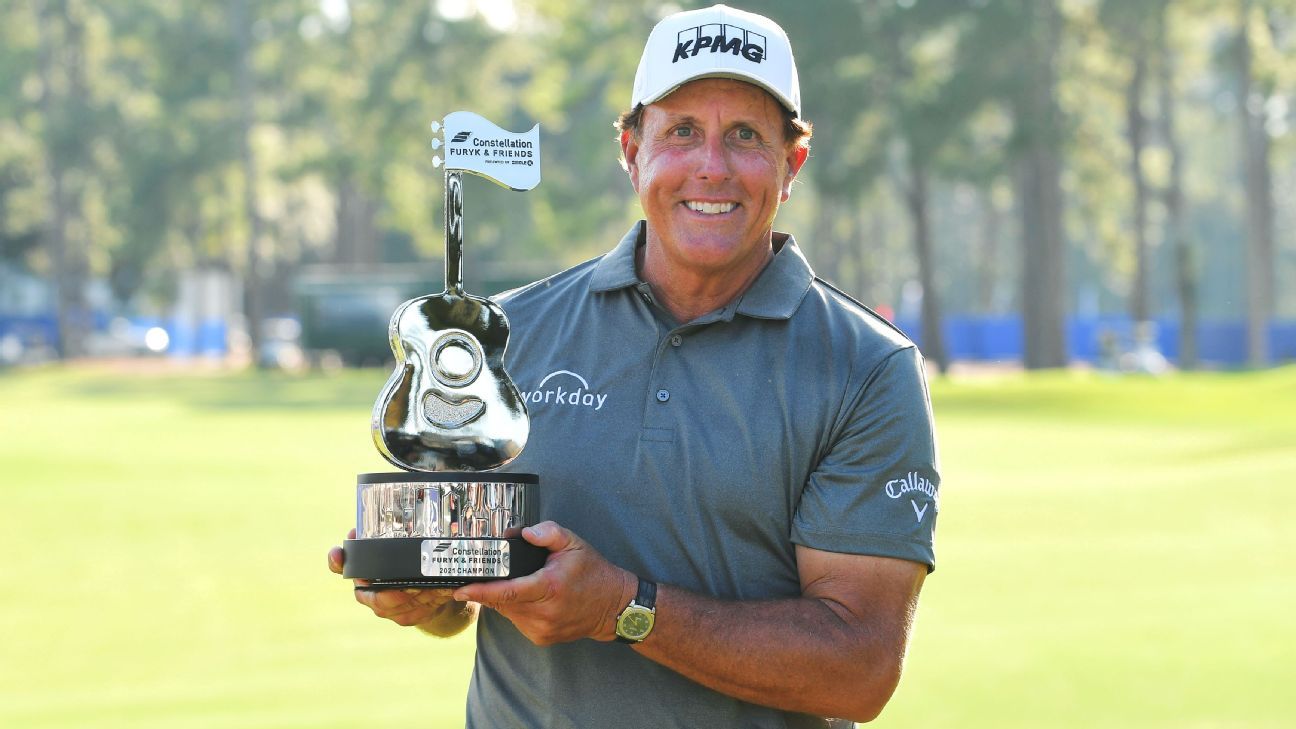 Phil Mickelson holds off Miguel Angel Jimenez for third PGA Tour Champions win