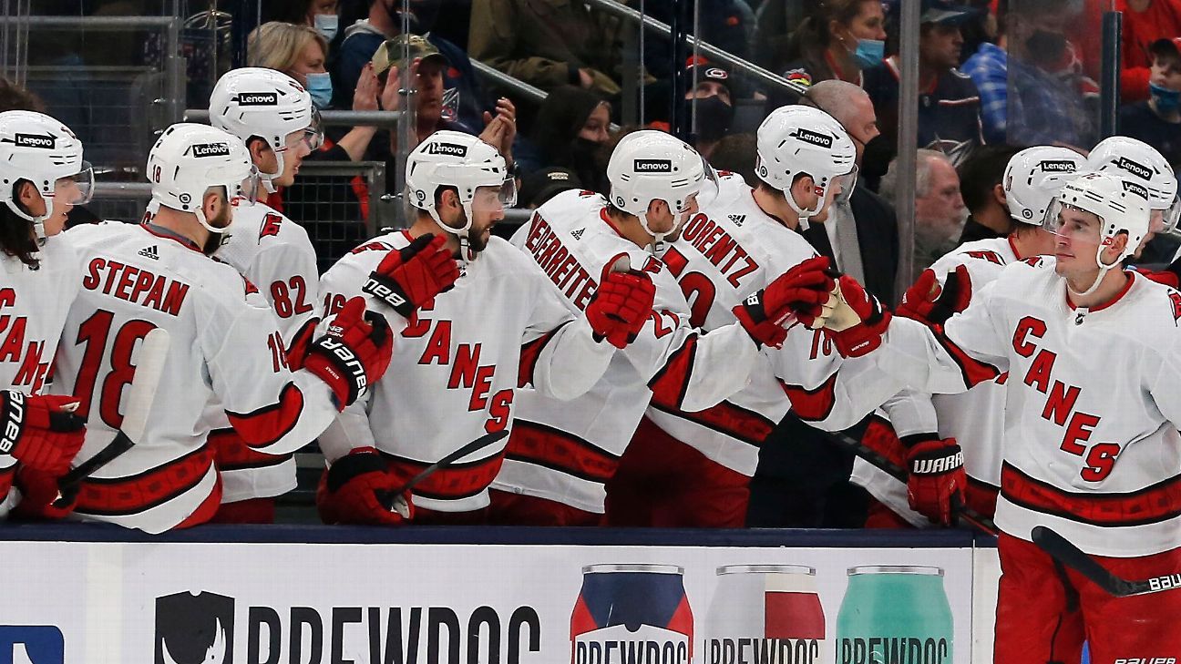 Hurricanes score 7 straight goals to beat Blue Jackets 7-4