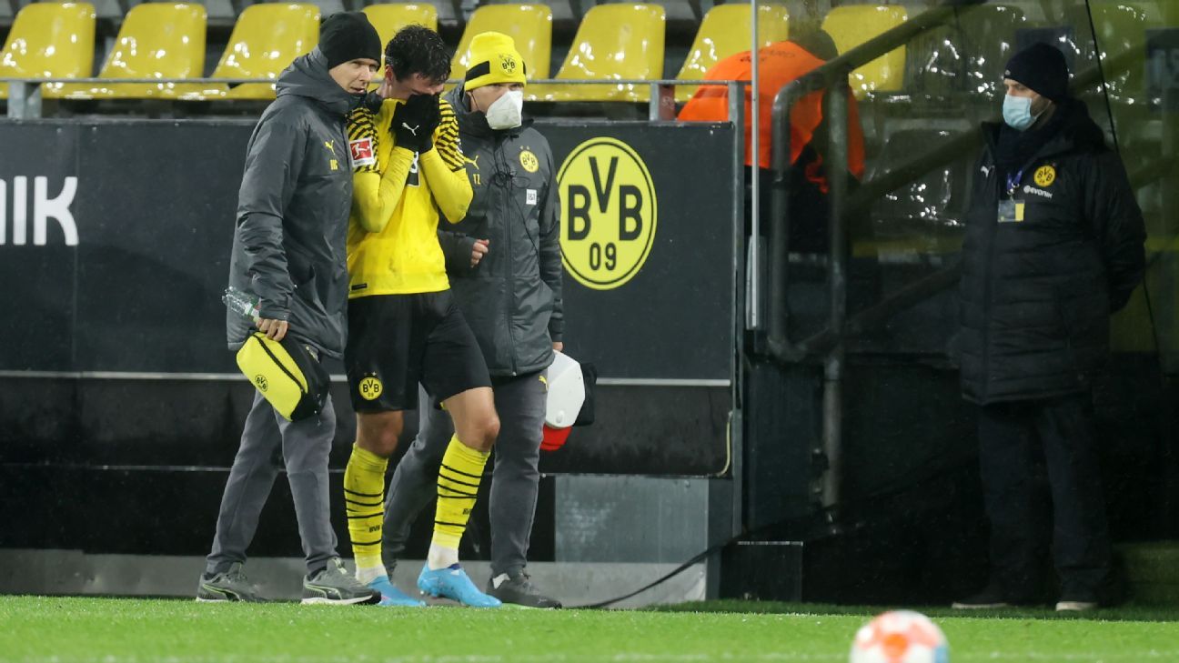 Borussia Dortmund's Giovanni Reyna leaves match in tears with apparent injury
