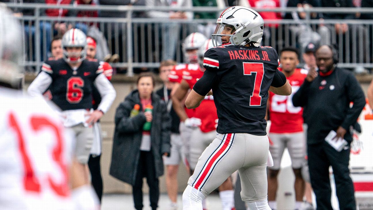 College Football on ESPN - C.J. Stroud paid tribute to Dwayne Haskins  during Ohio State Football's spring game ❤️