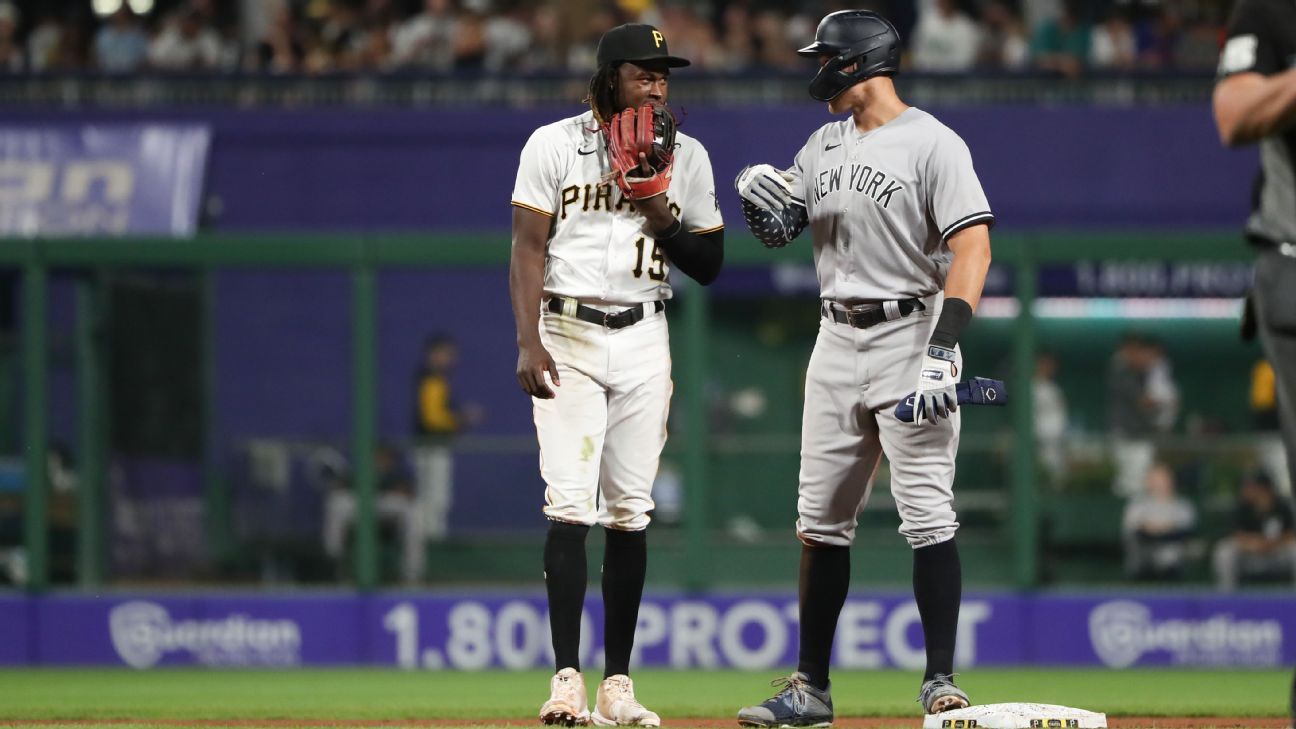 New York Yankees outfielder Aaron Judge's height brought into perspective  in picture next to Pittsburgh Pirates shortstop Oneil Cruz - ESPN