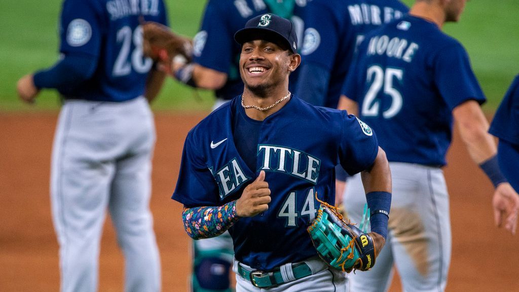 Julio Rodriguez Game Used Marineros Jersey - 2 for 3, HR, RBI, 2 R, HBP,  SB. Worn during 25th SB, became 3rd 25-25 rookie in MLB history