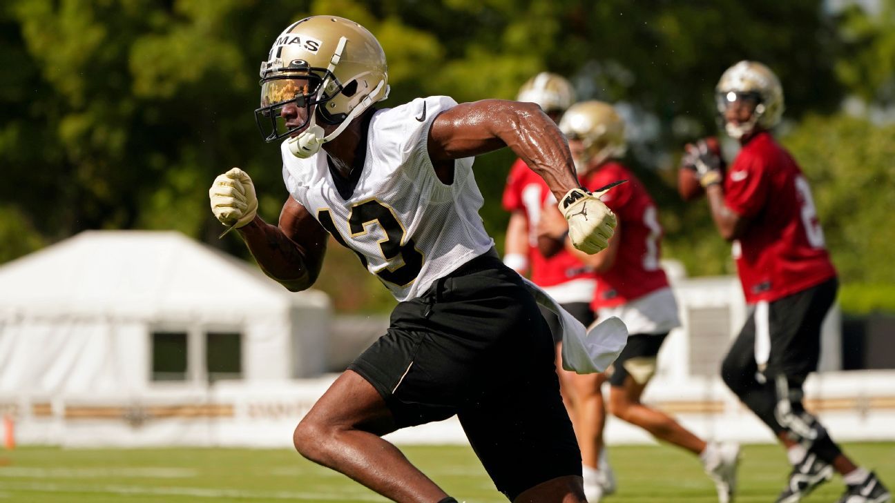 New Orleans Saints wide receiver Michael Thomas (13) applies a stiff arm to Seattle  Seahawks free safety Earl Thomas (29) en route to a 17 yard gain at the  Mercedes-Benz Superdome in