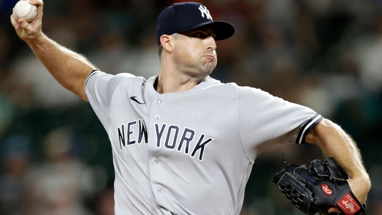 Yankees closer Clay Holmes tosses a bullpen session at Yankees camp