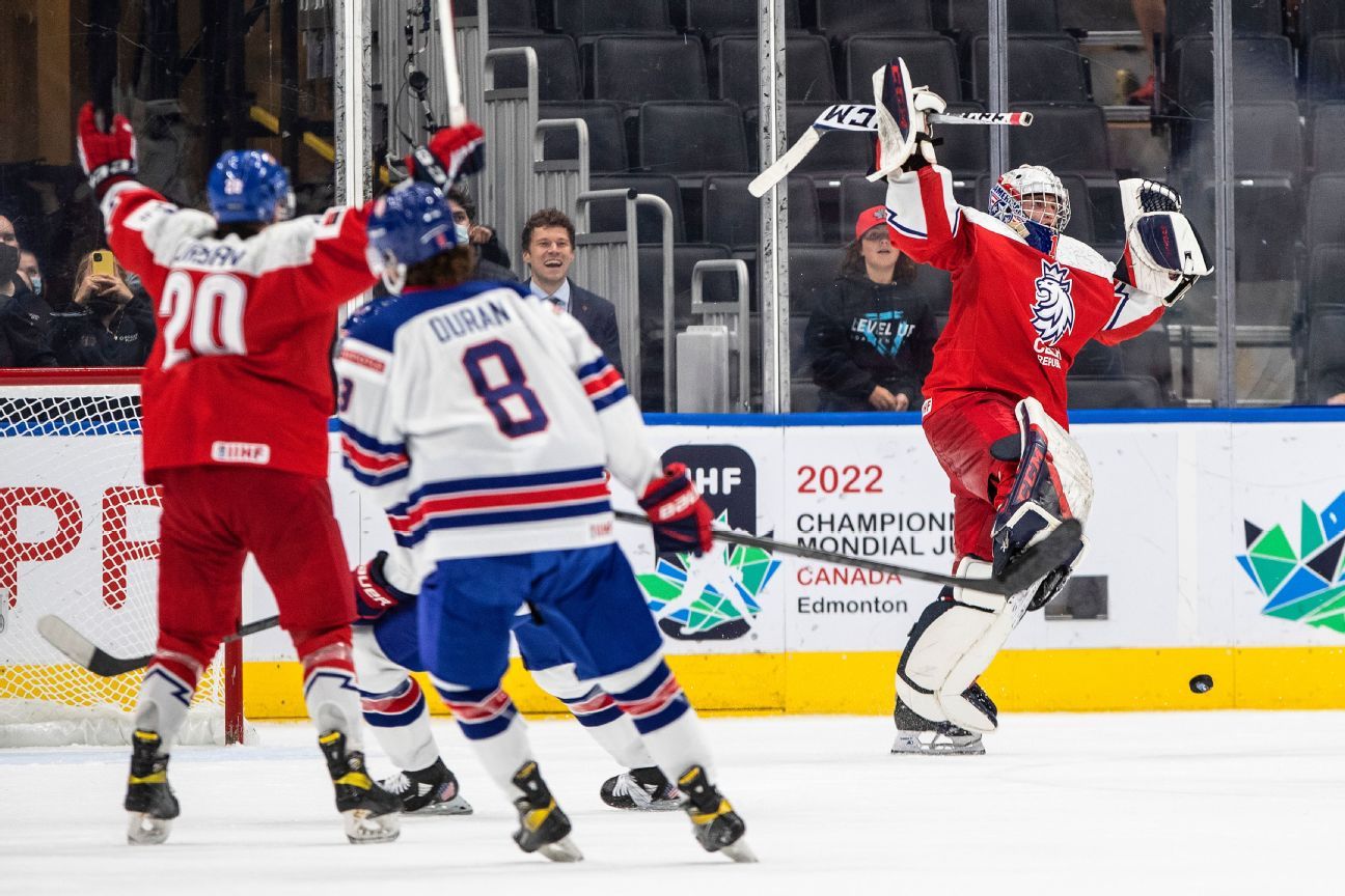 La République tchèque renverse les États-Unis, champions en titre, en quarts de finale du mondial de hockey junior