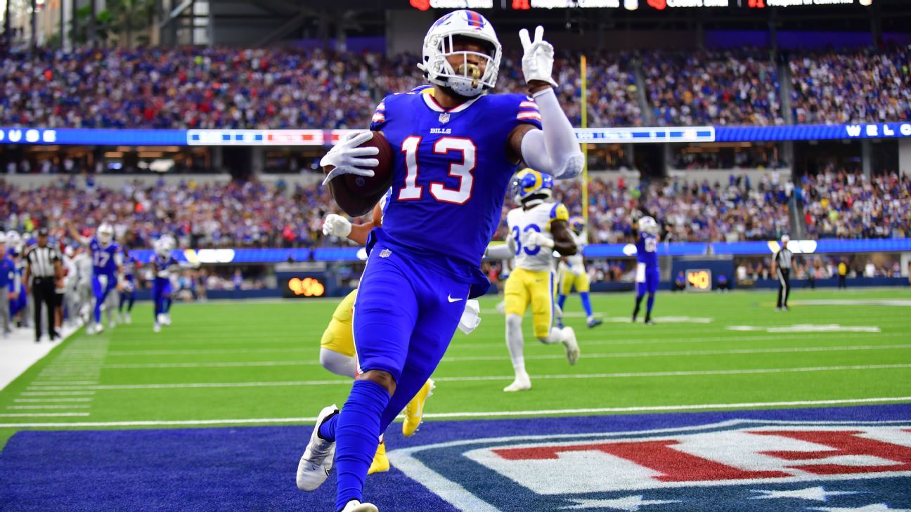 – Gabe Davis, wide receiver do Buffalo Bills, questionável contra o Tennessee Titans com lesão no tornozelo