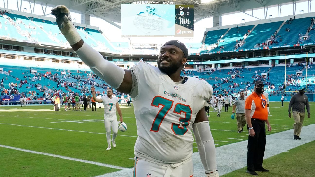 Miami Dolphins RT Austin Jackson headed for short-term injured reserve, out at l..