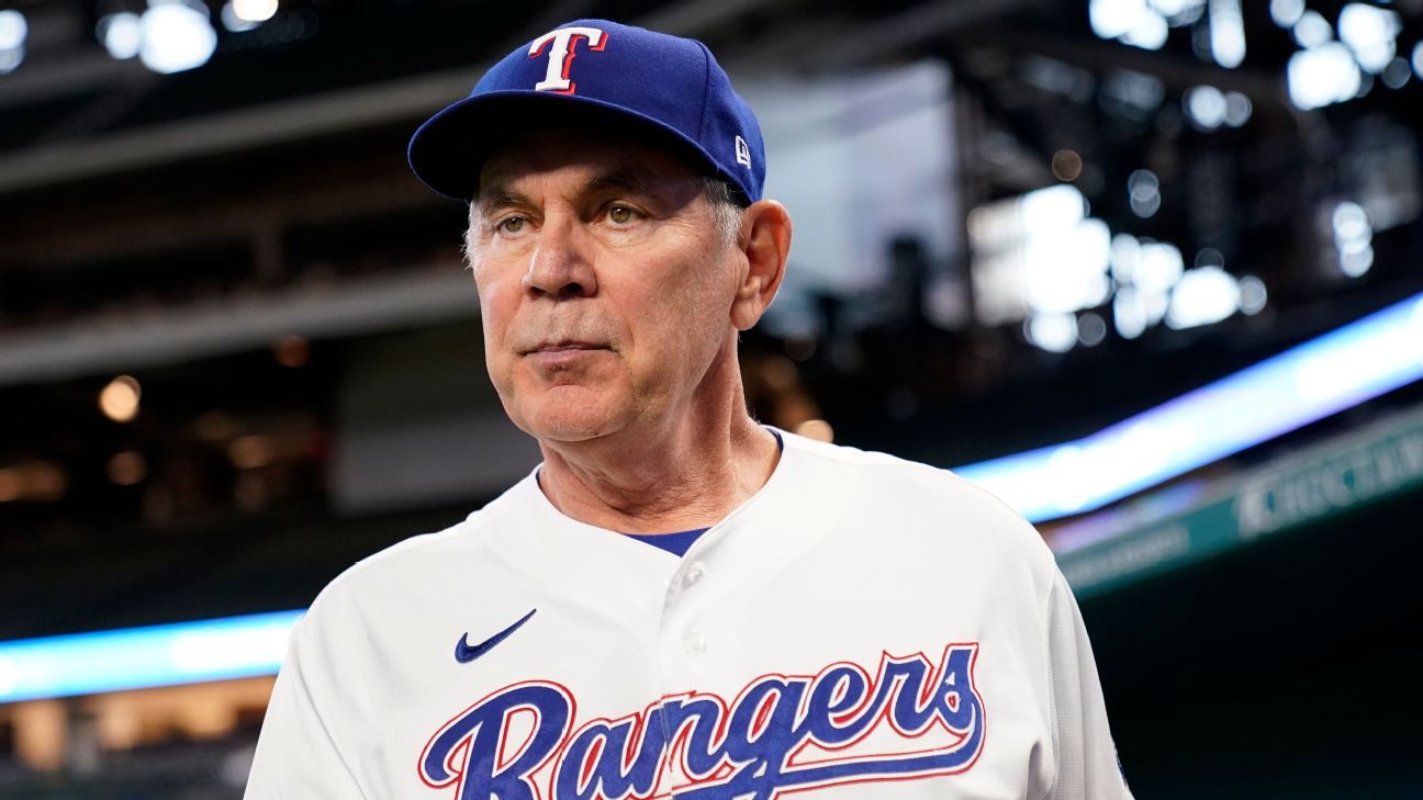 Houston, United States. 14th Apr, 2023. Texas Rangers manager Bruce Bochy  (15) during the MLB game between the Texas Ranges and the Houston Astros on  Friday, April 14, 2023 at Minute Maid