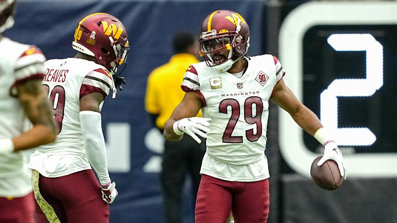 Commanders' Kendall Fuller nabs first career pick-six against
