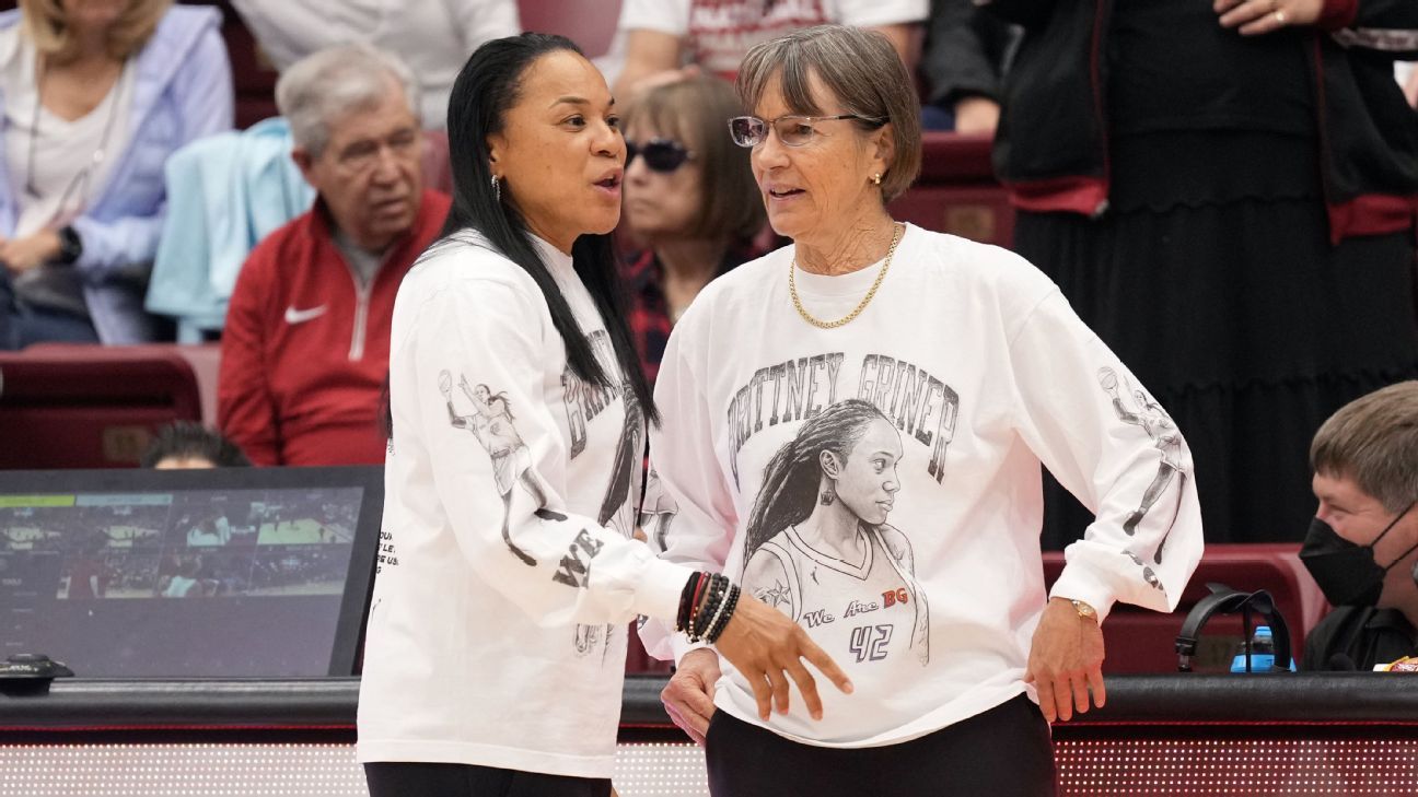 ESPN в Twitter: „Dawn Staley and Tara Vandeveer wore Brittney Griner shirts  during the South Carolina-Stanford matchup.  /  Twitter