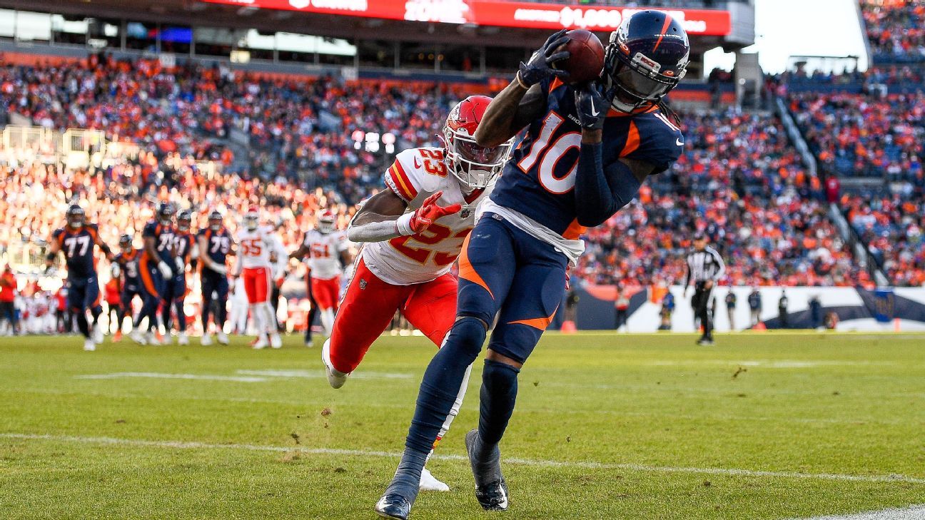 Broncos WR Jerry Jeudy practices, in line to play Sunday