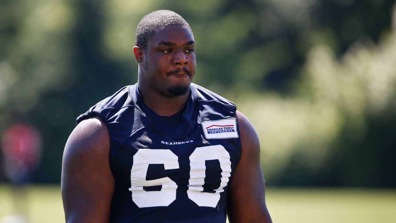 Seattle Seahawks guard Phil Haynes (60) leaves the field at