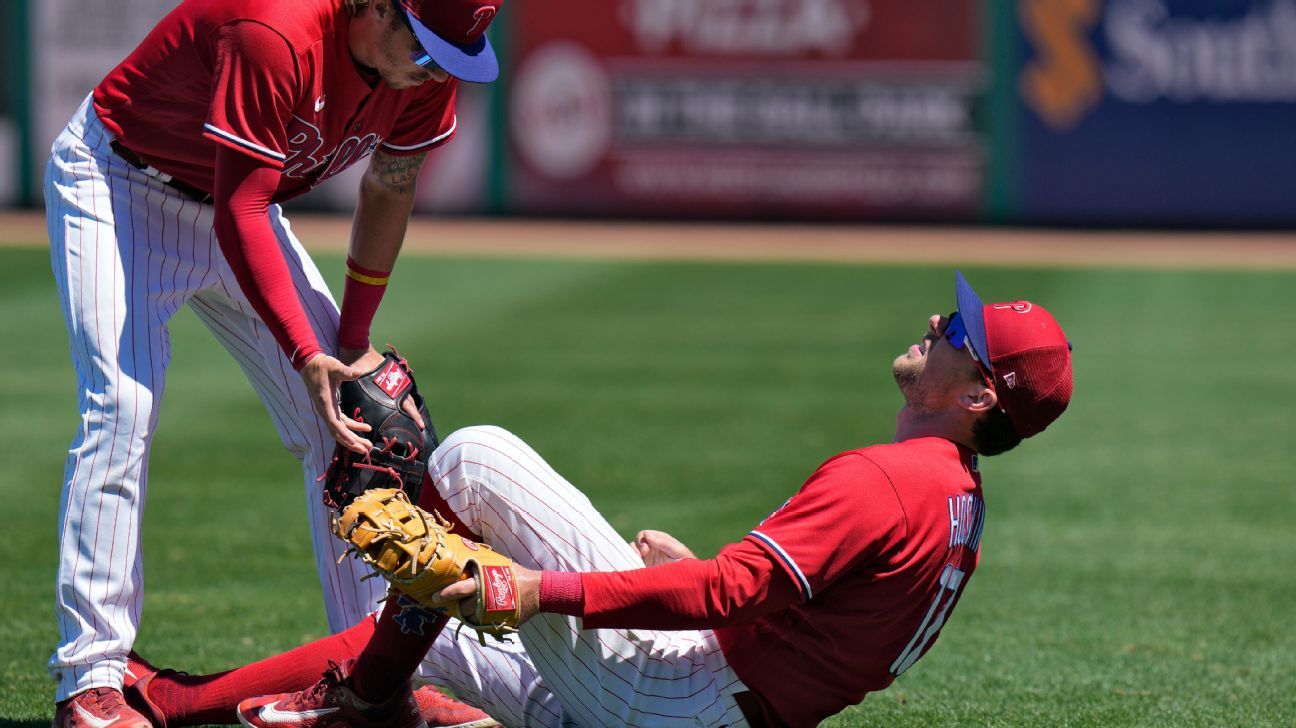 Philadelphia Phillies - Rhys Hoskins and Alec Bohm, wearing the