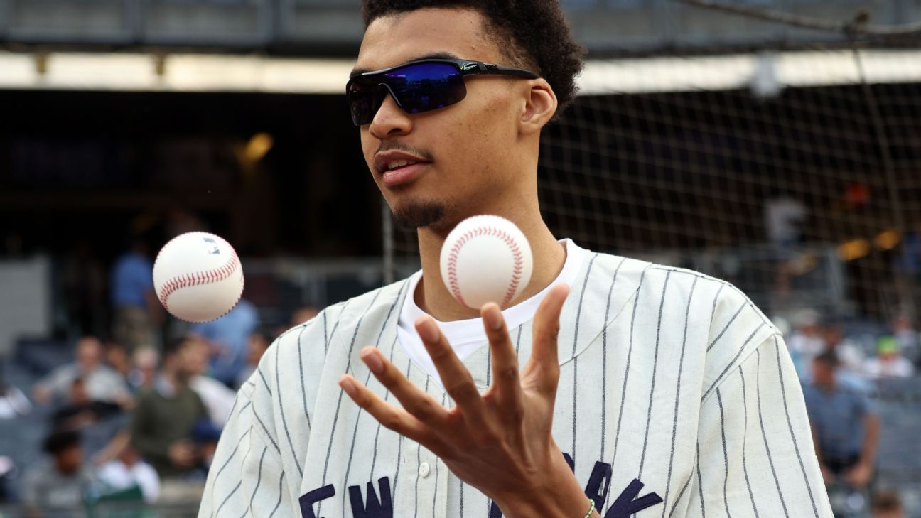 Likely NBA top pick Wembanyama throws baseball with Yankees