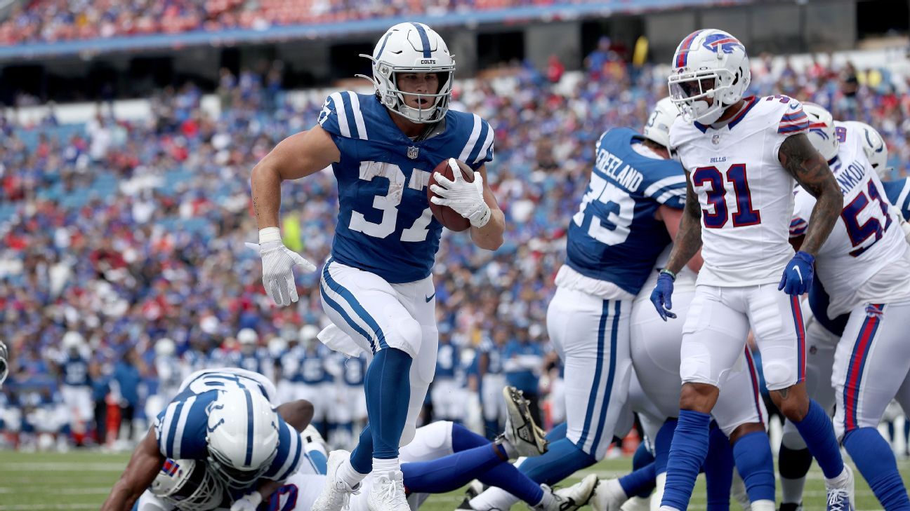 Indianapolis Colts running back Jake Funk (37) runs with the ball