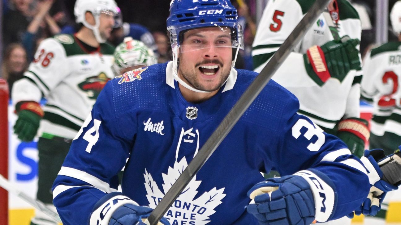 Matthews' 2nd straight hat trick propels Maple Leafs past Wild