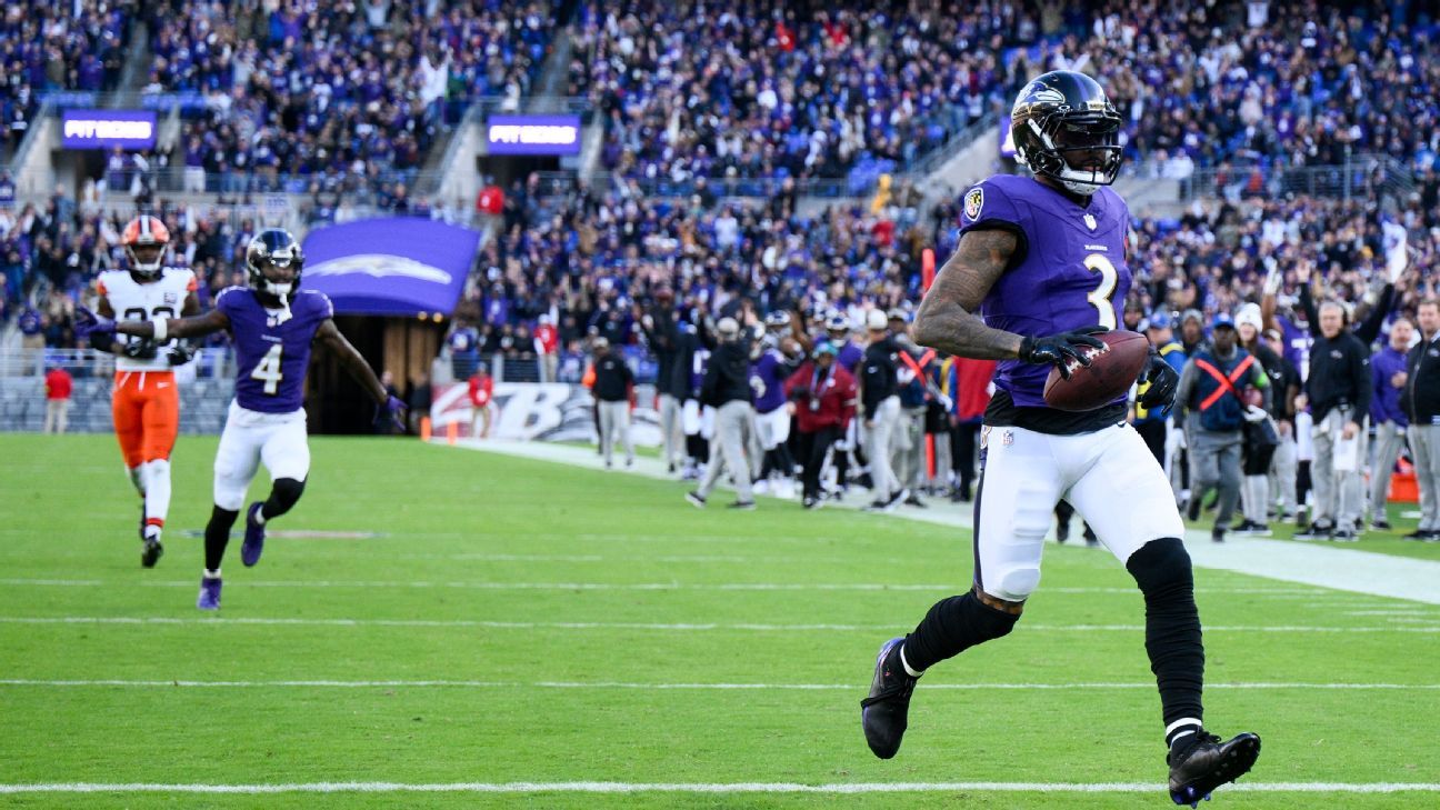 A corrida TD de 40 jardas do OBJ amplia a vantagem dos Ravens sobre os Browns