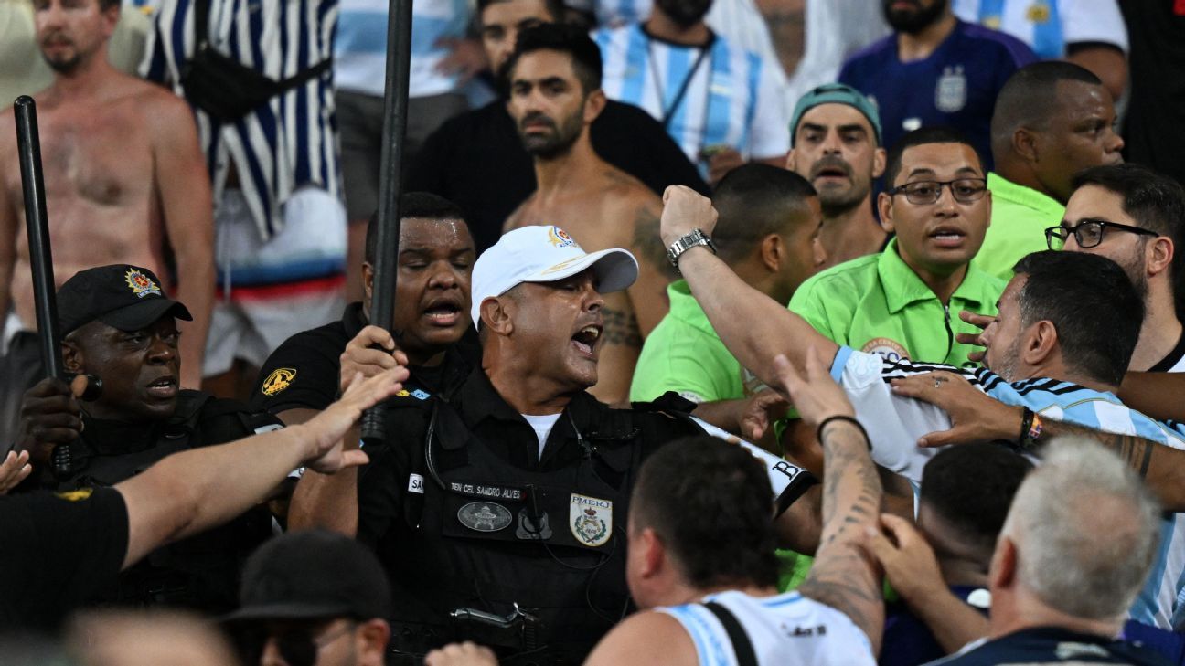 Brazil-Argentina delayed after fans, police clash