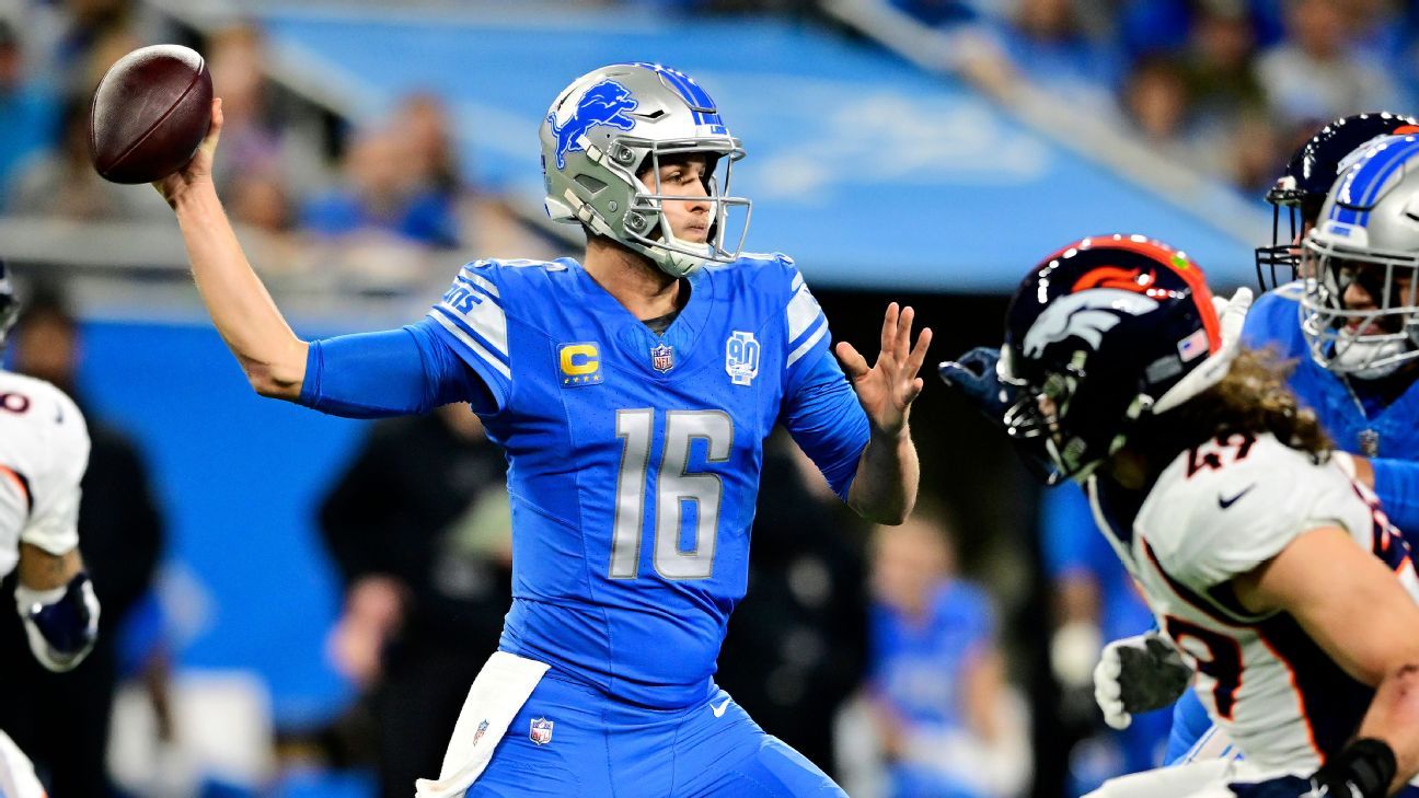 Lions QB Jared Goff melemparkan 3 skor TD di babak pertama melawan Broncos