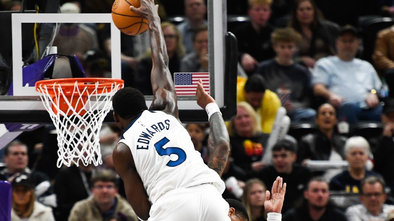 Anthony Edwards acerta um Muster Slam na vitória dos Timberwolves