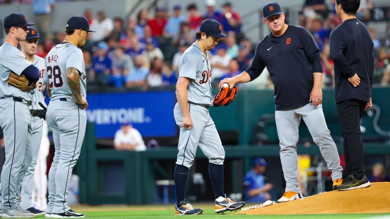 Tigers' Maeda leaves after throwing 2 pitches