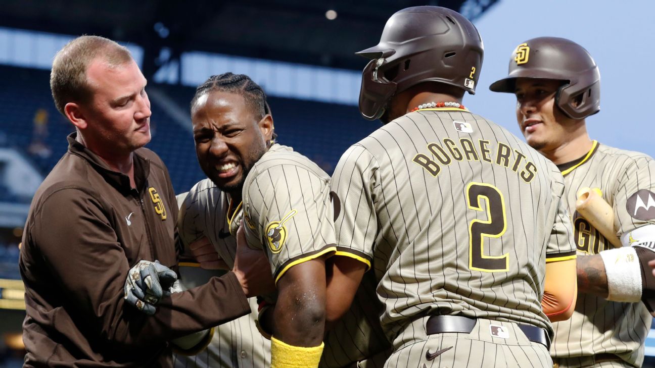 Padres' Jurickson Profar takes pitch off leg; X-rays negative - ESPN