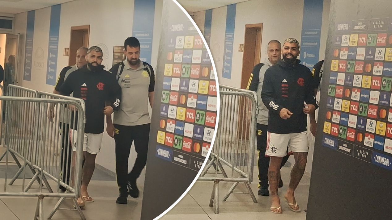 Gabigol passa reto pela zona de imprensa após vitória do Flamengo