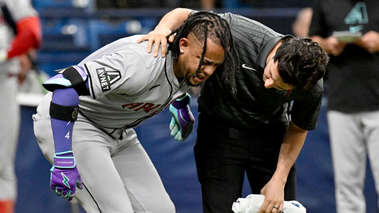 D-backs' Marte aggravates sprained ankle in loss