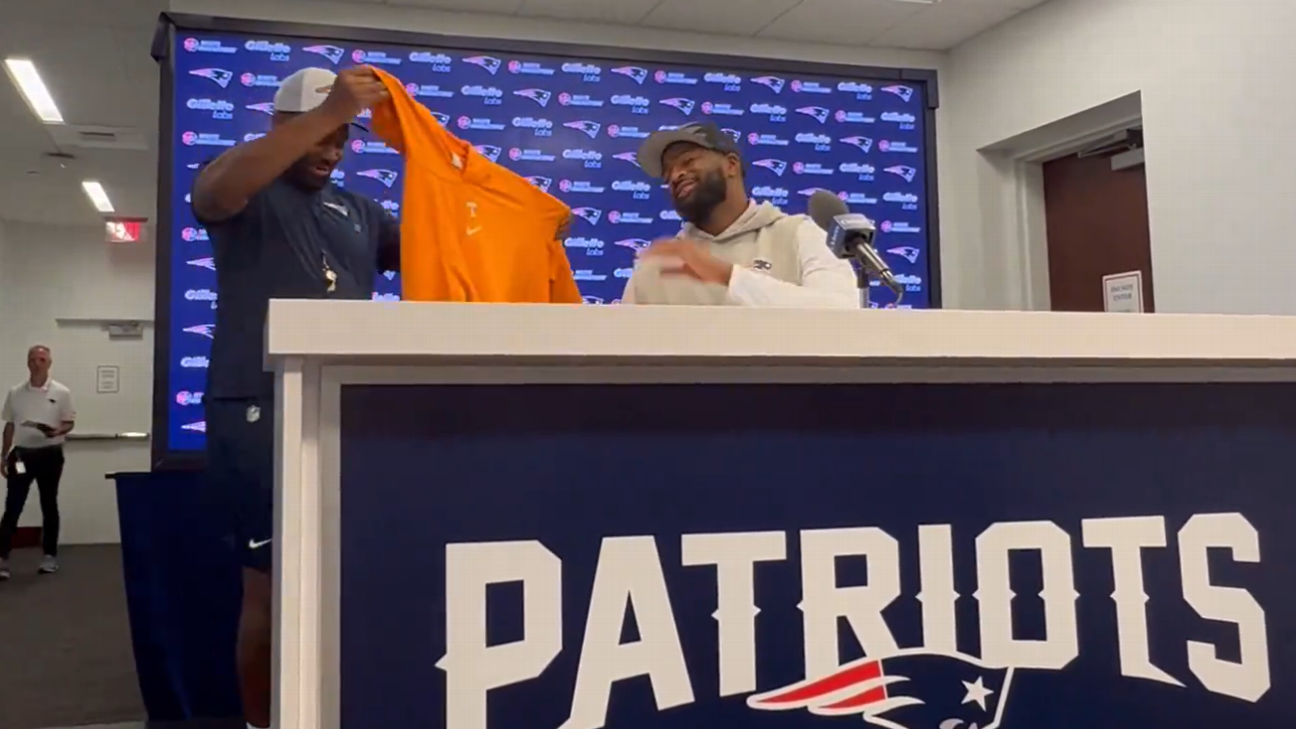 Patriots' Jacoby Brissett wears Tennessee shirt after losing bet to Jerod Mayo - ESPN