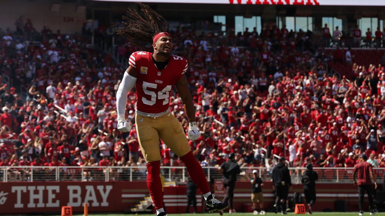 49ers LB Fred Warner hits a 45-yard pick-six against the Patriots