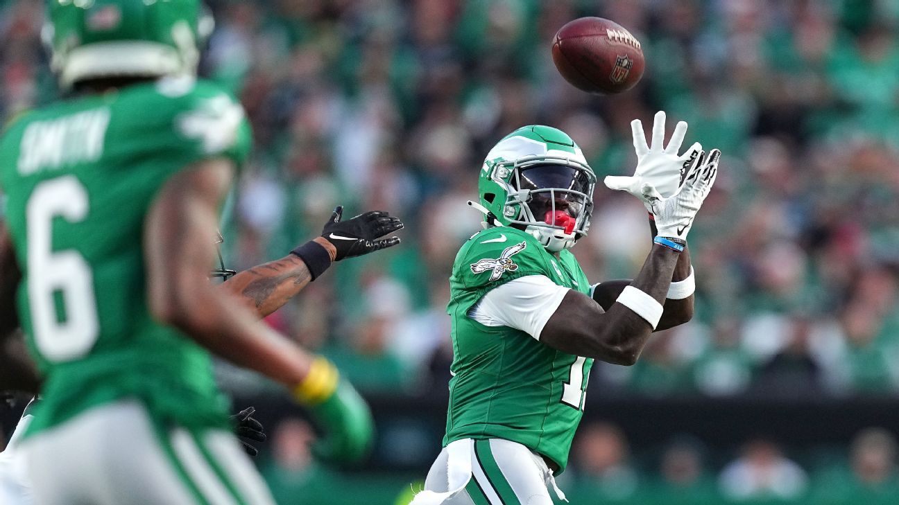 The Eagles lose star receiver AJ Brown to a knee injury in the win against the Jags