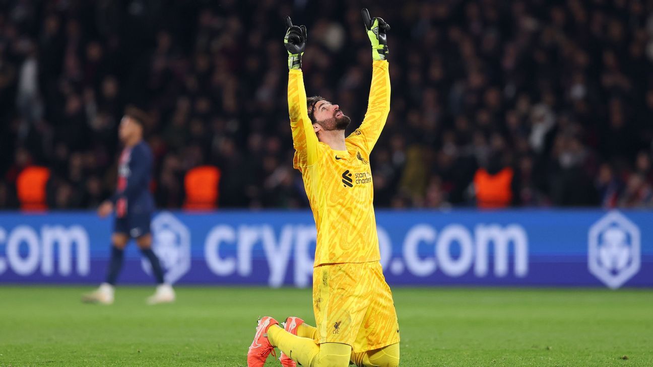 PSG para em atuação histórica de Alisson, Liverpool consegue gol no fim e sai na frente na Champions