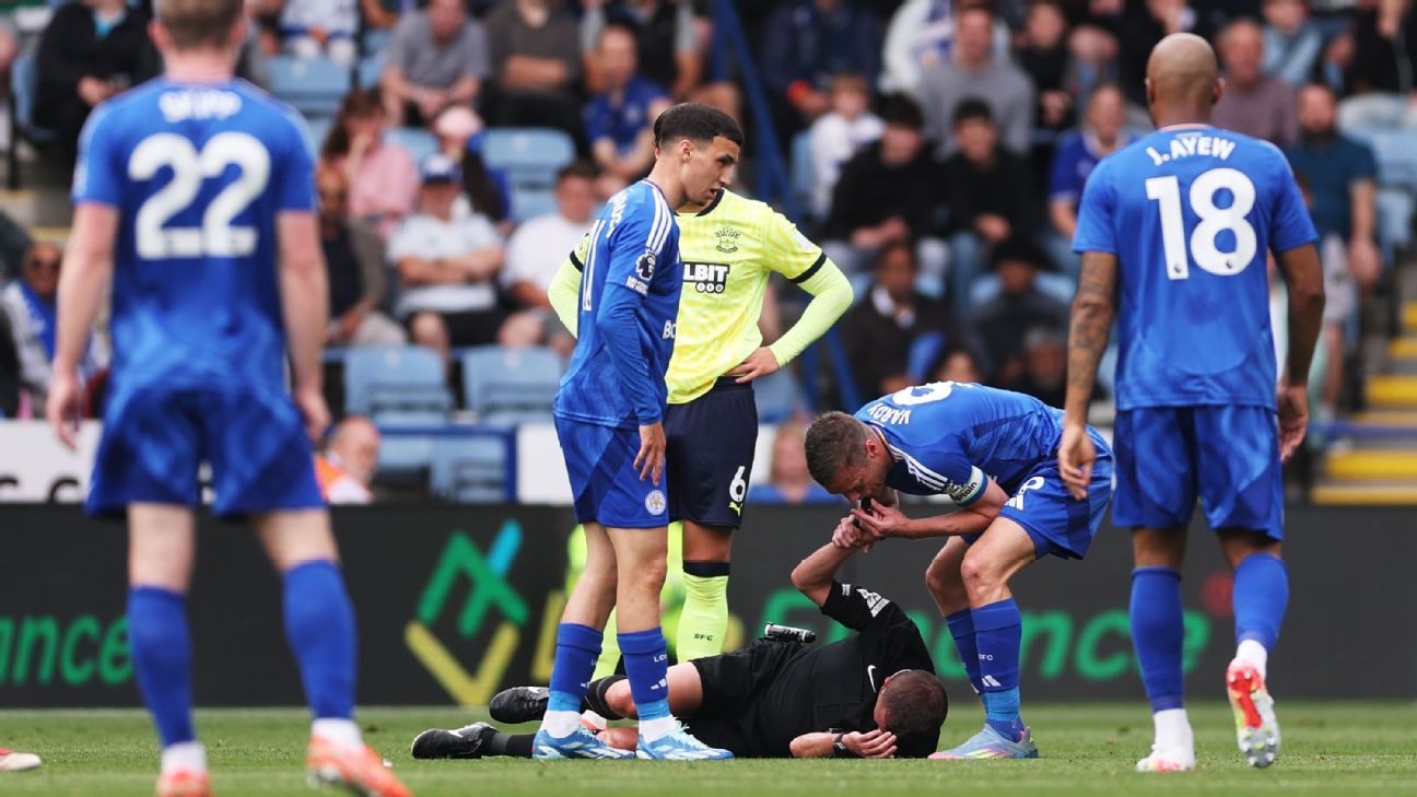 Leicester game delayed as ref suffers head injury