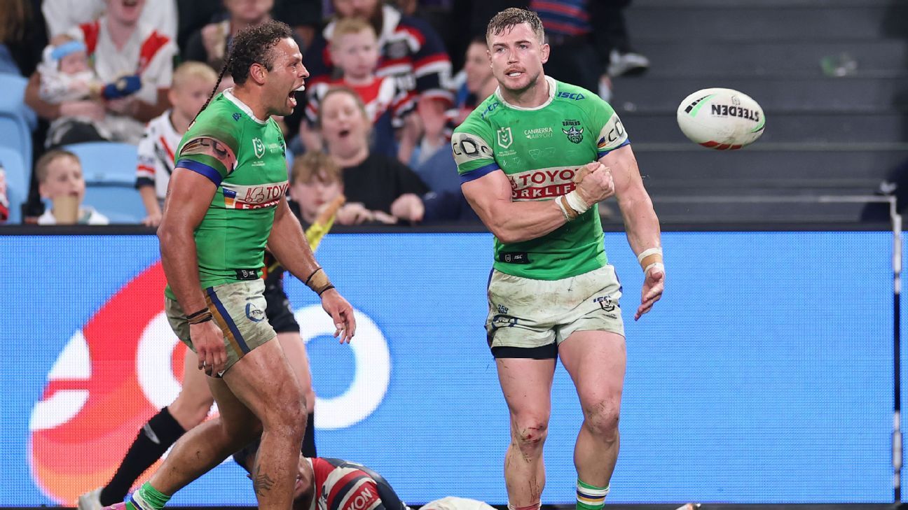 Youthful Raiders overpower Roosters in NRL win