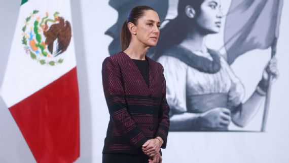 Mexican President Claudia Sheinbaum speaking at a press conference.
