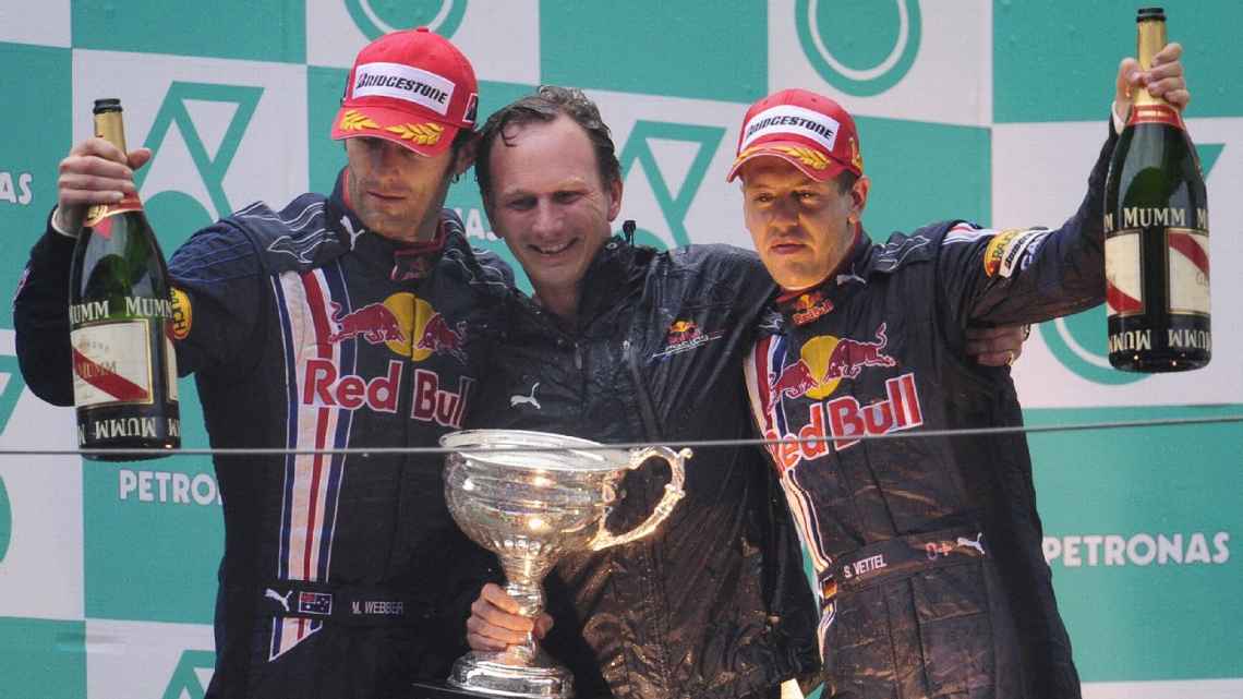 Christian Horner celebra la prima vittoria Red Bull nel 2009