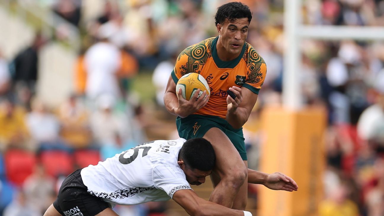Joseph-Aukuso Suaalii ha jugado cuatro partidos con Australia, el más reciente contra Fiji.