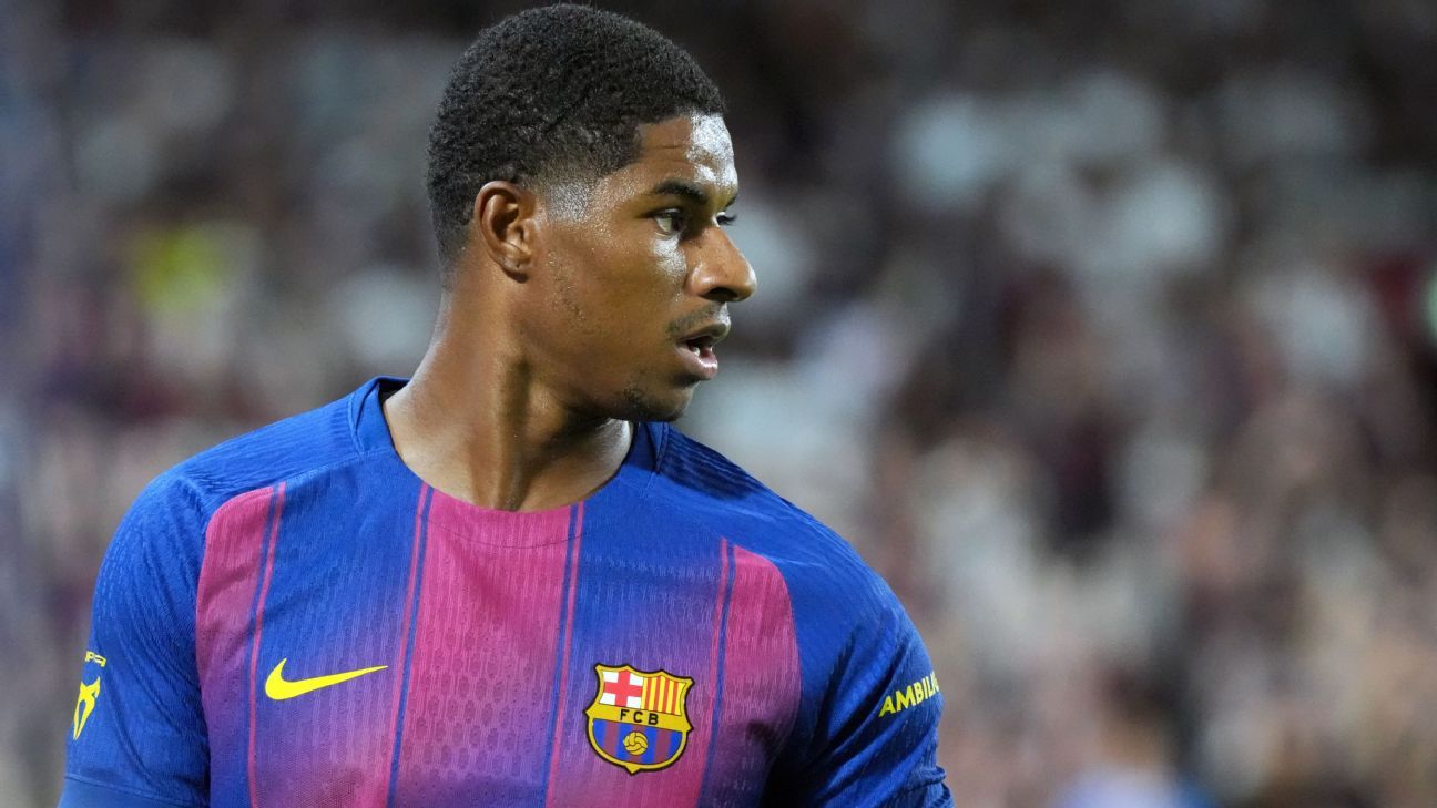 Marcus Rashford en su primer partido con el Barcelona.
