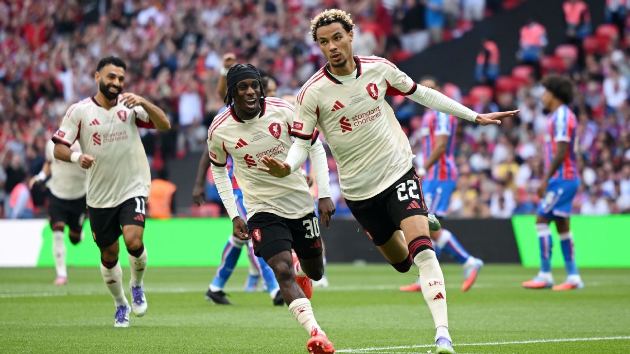 Hugo Ekitike scored Liverpool's first goal of the afternoon, before Jeremie Frimpong scored the second.