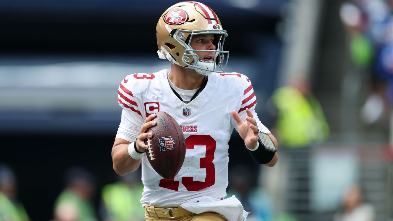 49ers' Brock Purdy has 'a chance' to play this week, per coach - ESPN