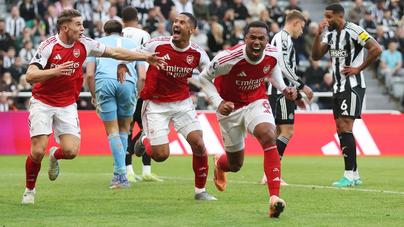 Arsenal vira sobre o Newcastle com gol heroico de Gabriel Magalhães aos 51 do 2º tempo e encosta no Liverpool