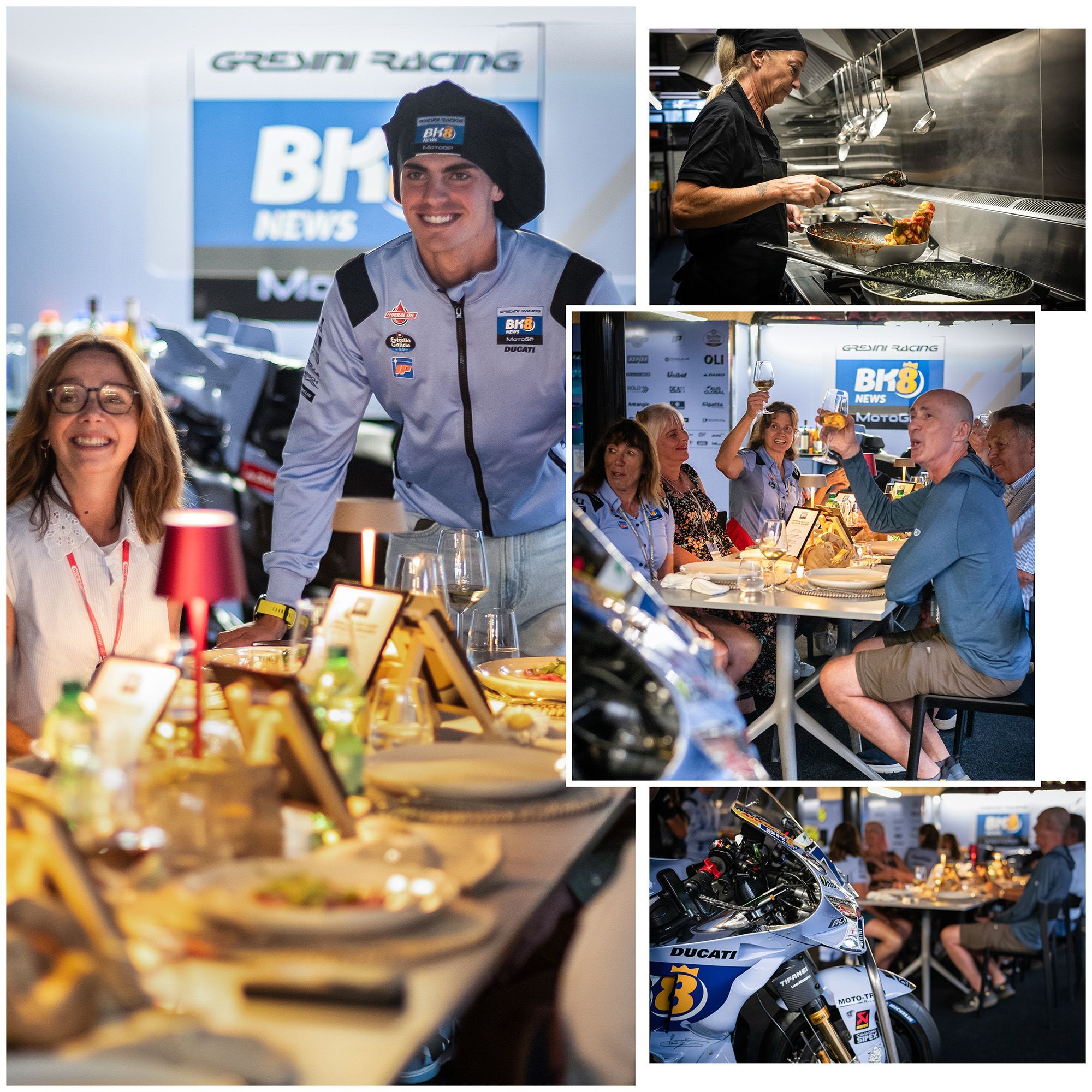 Fermín Aldeguer de Gresini Ducati sirviendo la cena en el box del equipo.