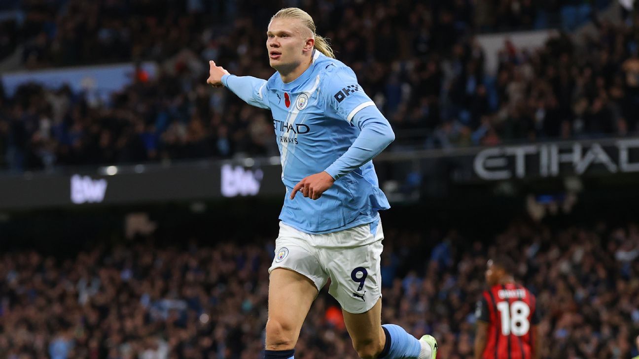 Haaland faz dois, City bate o Bournemouth, ultrapassa rival e sobe para 2º da Premier League